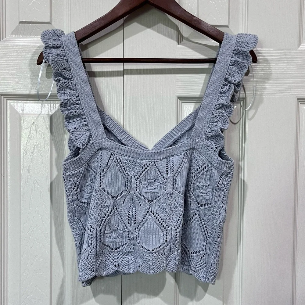Chelsea & Violet Pointelle Stitched Scalloped Eyelet Knit Tank NWT